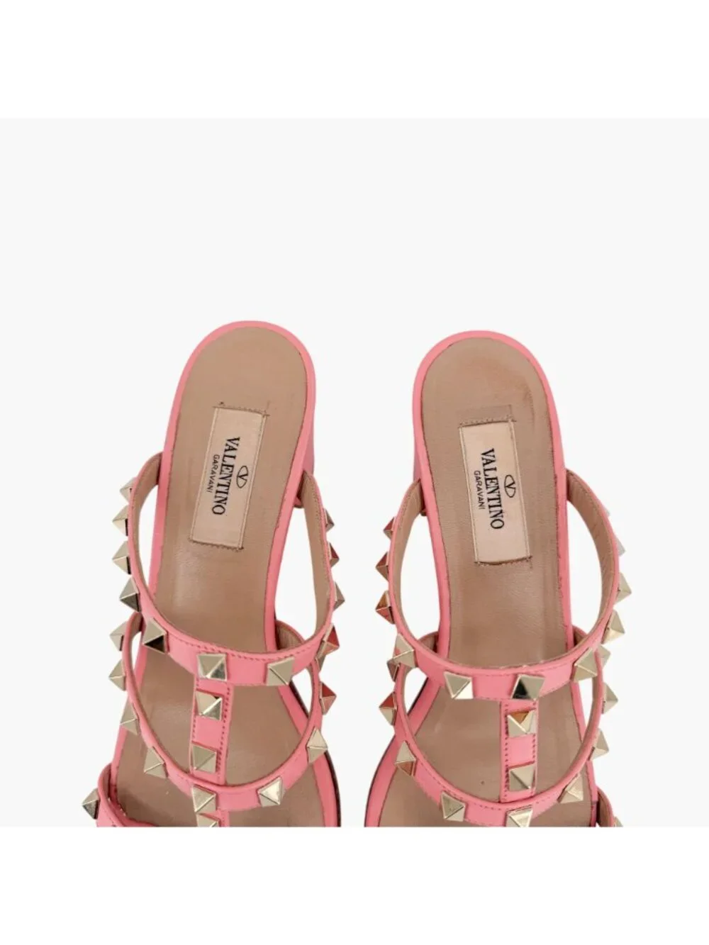 Valentino Rockstud Cage Block Heel Mule Sandals Pink Leather Size 38 US 8